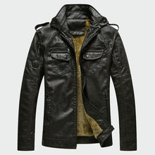 Load image into Gallery viewer, Men's Leather Jackets Winter Warm Faux Fleece Plus Thick Warm Coats Biker Motorcycle Velvet Windproof Outerwear M-3XL ML025